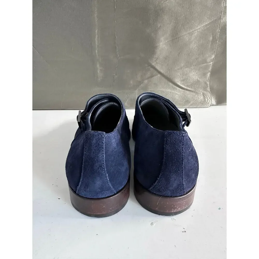 BOSS Hugo Boss Navy Suede Double Monk Strap Wingtip Brogue Shoes